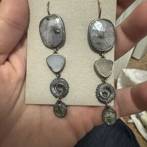 Elegant Gray Sapphire, Gold and Silver Dangle Earrings